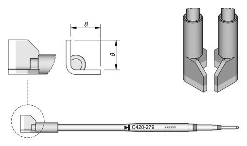 JBC - C420-279 - Lötspitze für QFP/PLCC, 8 x 8mm