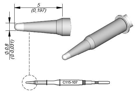 JBC - C115-107 - Löt-/Entlötspitze, konisch, Ø 0,8mm