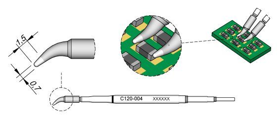 JBC - C120-004- Löt-/Entlötspitze, konisch gebogen, Ø 0,7mm