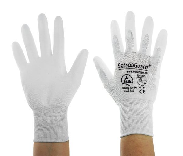 ESD Handschuh, weiß, beschichtete Innenhandfläche