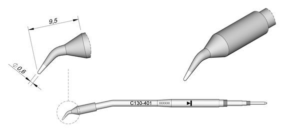 JBC - C130-401 - Lötspitze, konisch gebogen, Ø 0,6mm