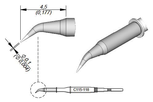 JBC - C115-118 - Löt-/Entlötspitze, konisch gebogen, Ø 0,1mm