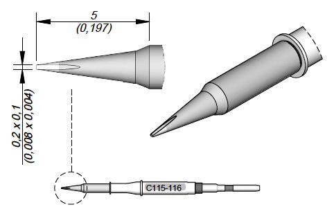 JBC - C115-116 - Löt-/Entlötspitze, meißelförmig, 0,2 x 0,1mm