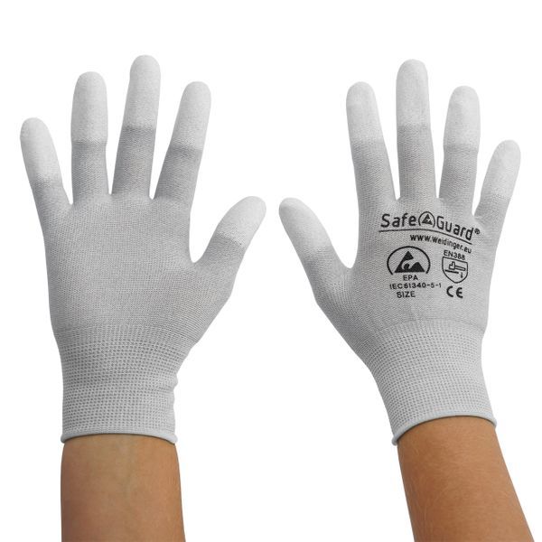 ESD Handschuh, grau, beschichtete Fingerkuppen