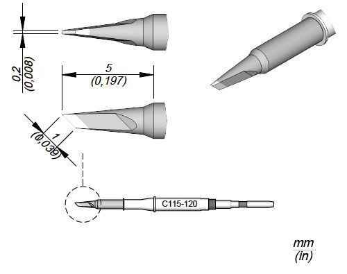 JBC - C115-120 - Löt-/Entlötspitze, messerförmig, 1 x 0,2mm