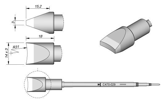 JBC - C470-029 - Lötspitze für Pin/Stecker R31, 14 x 3 mm
