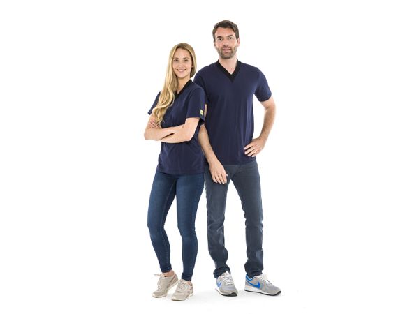 ESD T-Shirt V-Ausschnitt, navyblau/schwarz, 150g/m²