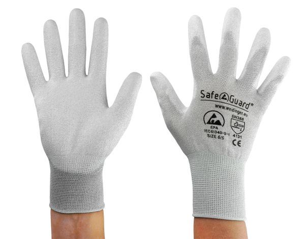 ESD Handschuh, grau, beschichtete Innenhandfläche