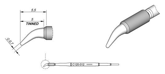 JBC - C120-012 - Löt-/Entlötspitze, konisch gebogen, Ø 0,7mm
