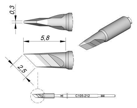JBC - C105-212 - Löt-/Entlötspitze, abgeschrägt, 2,5 x 0,3mm