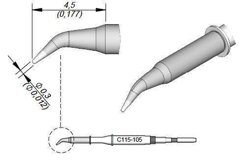 JBC - C115-105 - Löt-/Entlötspitze, konisch gebogen, Ø 0,3mm