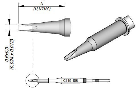 JBC - C115-108 - Löt-/Entlötspitze, meißelförmig, 0,6 x 0,3 mm